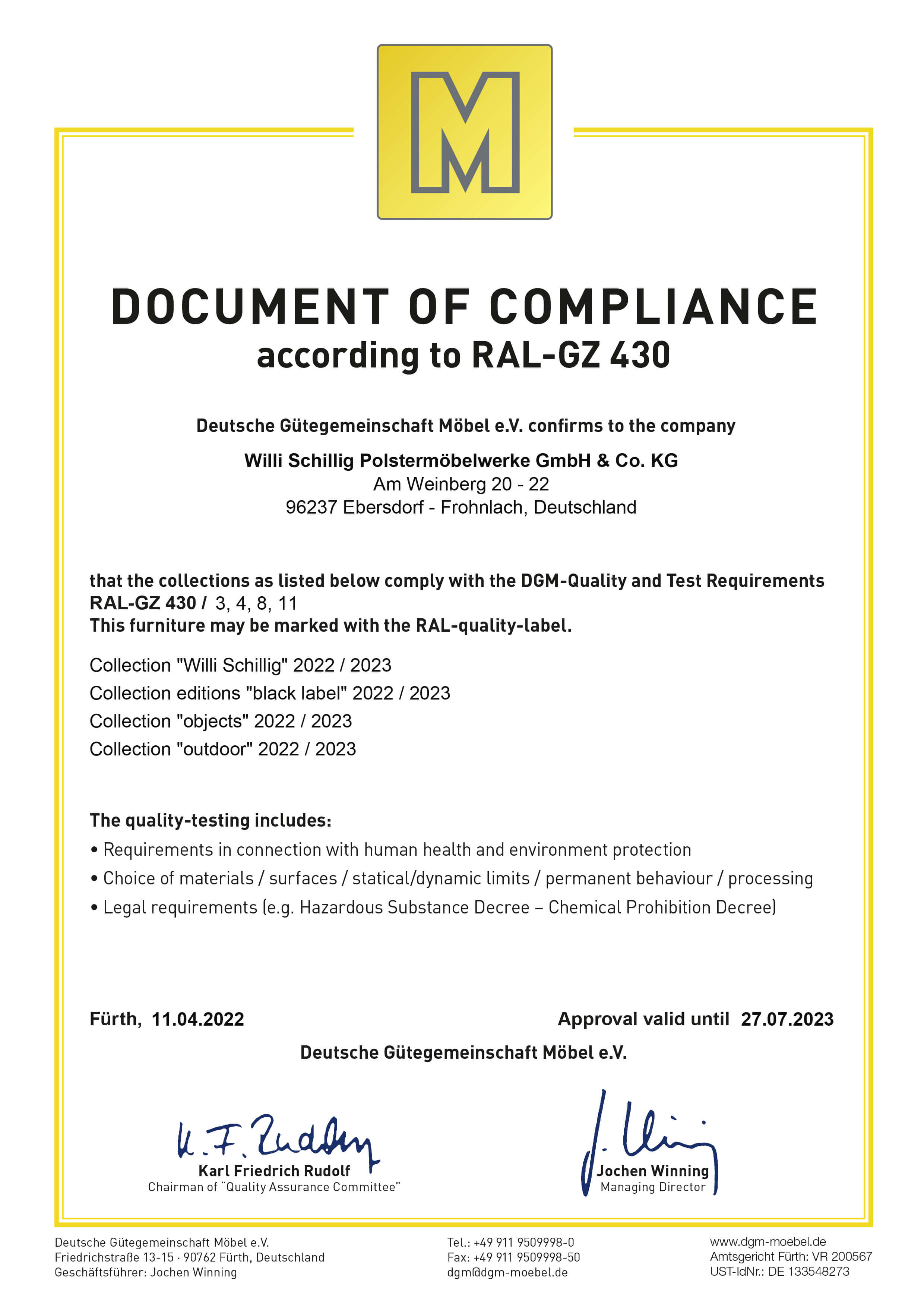 Document of compliance